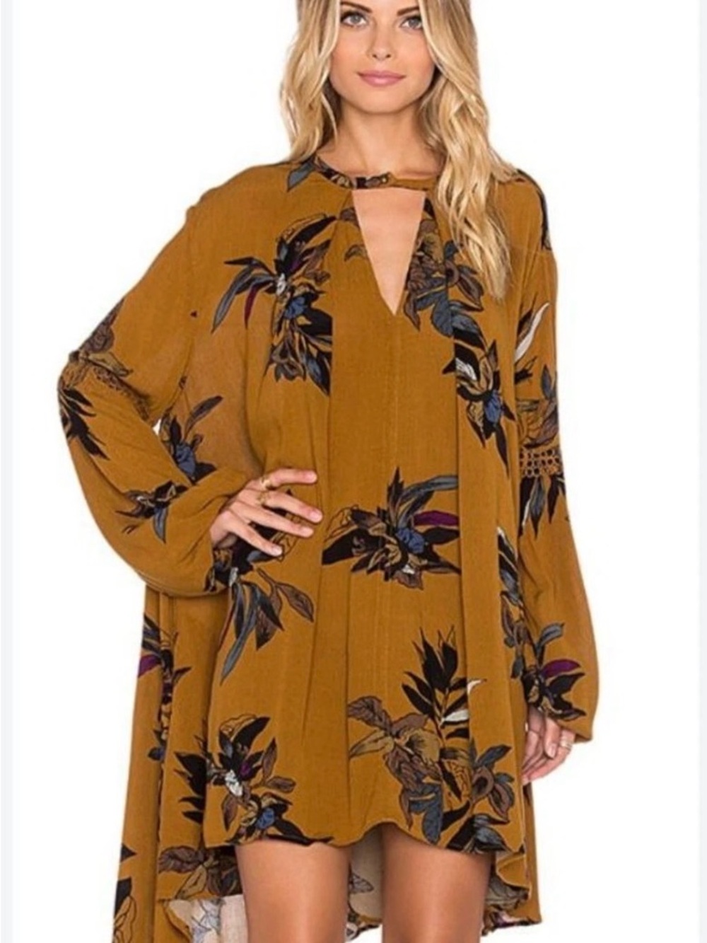 Free People Tree Swing Dress / Tunic  Floral Long-Sleeve Boho Size XS